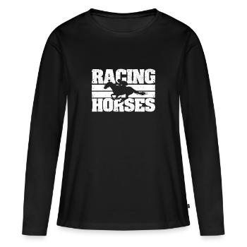 Rennpferde Grand Horse National Wild Running - Frauen Premium Bio Langarmshirt - Schwarz - Vorne - Julia (174cm)