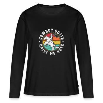 Texas Western Riding Horse Rider Cowboy Butts - Frauen Premium Bio Langarmshirt - Schwarz - Vorne - Julia (174cm)