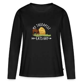 Mon thérapeute mange du foin Drôle d’amoureux des chevaux - T-shirt manches longues Premium bio Femme - noir - Devant - Julia (174cm)