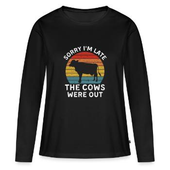 Désolé je suis en retard Les vaches étaient dehors - T-shirt manches longues Premium bio Femme - noir - Devant - Julia (174cm)