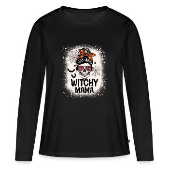 Funny Skull Witchy Mama Halloween - Frauen Premium Bio Langarmshirt - Schwarz - Vorne - Julia (174cm)