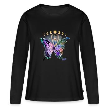 Butterfly Flower Floral Flowers Flowers - Women's Premium Organic Long Sleeve Shirt - black - Front - Julia (174cm)