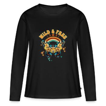 Butterfly Flower Floral Flowers Flowers - Women's Premium Organic Long Sleeve Shirt - black - Front - Julia (174cm)