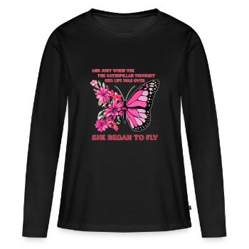 Butterfly Flower Floral Flowers Flowers - Women's Premium Organic Long Sleeve Shirt - black - Front - Julia (174cm)