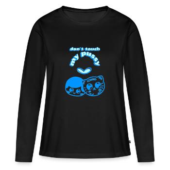 ne touche pas ma chatte - T-shirt manches longues Premium bio Femme - noir - Devant - Julia (174cm)