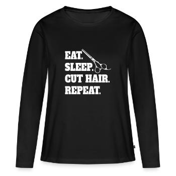 Coiffeur Ciseaux Peigne Femme Ciseaux Fille - T-shirt manches longues Premium bio Femme - noir - Devant - Julia (174cm)