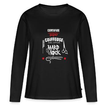 t- shirt coiffeuse certifiée option musique - T-shirt manches longues Premium bio Femme - noir - Devant - Julia (174cm)