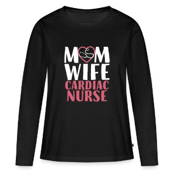 Mom Wife Cardiac Nurse Cute Cardiac Nursing Mother - Women's Premium Organic Long Sleeve Shirt - black - Front - Julia (174cm)