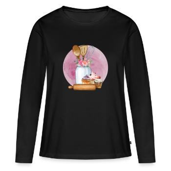 Boulangerie Baker Boulangerie Boulangerie Gâteau de confiserie - T-shirt manches longues Premium bio Femme - noir - Devant - Julia (174cm)