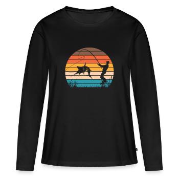 Fischer Fischen Angeln Angel Angler Fische Fisch - Frauen Premium Bio Langarmshirt - Schwarz - Vorne - Julia (174cm)
