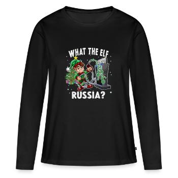 Drôle Elf Pompe à essence Noël Ce que l’Elfe - T-shirt manches longues Premium bio Femme - noir - Devant - Julia (174cm)
