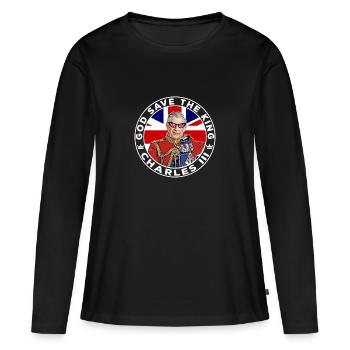Famille royale britannique Le roi Charles III God Save The - T-shirt manches longues Premium bio Femme - noir - Devant - Julia (174cm)