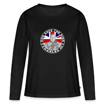 Famille royale britannique Le roi Charles III God Save The - T-shirt manches longues Premium bio Femme - noir - Devant - Julia (174cm)