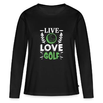 LIVE LOVE GOLF - Frauen Premium Bio Langarmshirt - Schwarz - Vorne - Julia (174cm)