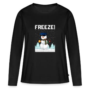 Policier Bonhomme de neige Police Navidad Policier Noël - T-shirt manches longues Premium bio Femme - noir - Devant - Julia (174cm)