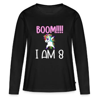 Dabbing birthday unicorn for kid 8 years old girl - T-shirt manches longues Premium bio Femme - noir - Devant - Julia (174cm)