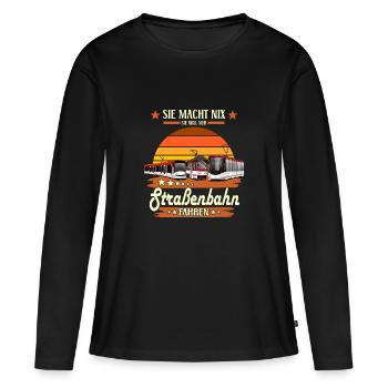 SIE TUT NIX - Lustiges Straßenbahn Sprüche Shirt - Frauen Premium Bio Langarmshirt - Schwarz - Vorne - Julia (174cm)
