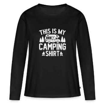 1 This is my camping shirt - Frauen Premium Bio Langarmshirt - Schwarz - Vorne - Julia (174cm)