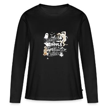 Fantômes Goules Gobelins Fantômes Halloween - T-shirt manches longues Premium bio Femme - noir - Devant - Julia (174cm)