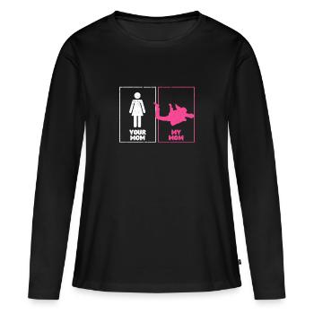 Deine Mutter Meine Mutter Fallschirmspringerin - Frauen Premium Bio Langarmshirt - Schwarz - Vorne - Julia (174cm)