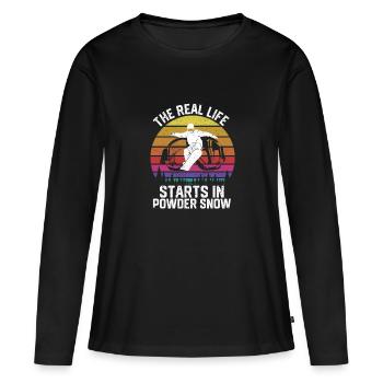 La vraie vie commence dans le snowboard sur neige poudreuse - T-shirt manches longues Premium bio Femme - noir - Devant - Julia (174cm)
