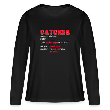 Receveur de baseball Joueur de softball Drôle - T-shirt manches longues Premium bio Femme - noir - Devant - Julia (174cm)