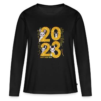 Tenue du jour de l’An 2023 - Bonne année 2023 - T-shirt manches longues Premium bio Femme - noir - Devant - Julia (174cm)