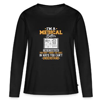 Medical Biller Femmes Drôle Codeur médical Drôle Bil - T-shirt manches longues Premium bio Femme - noir - Devant - Julia (174cm)