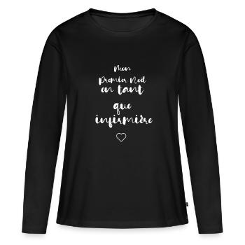 Mon Premier Noël en tant que infirmière Humour - T-shirt manches longues Premium bio Femme - noir - Devant - Julia (174cm)