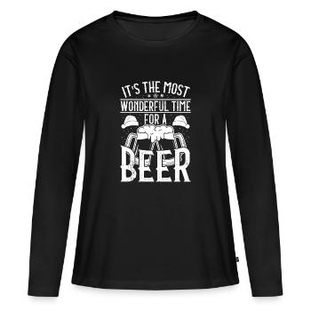 Bière de Noël Bière Temps Joyeux Noël - T-shirt manches longues Premium bio Femme - noir - Devant - Julia (174cm)