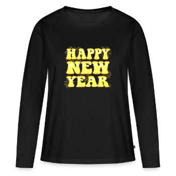 Tenue du jour de l’An - Bonne année - T-shirt manches longues Premium bio Femme - noir - Devant - Julia (174cm)