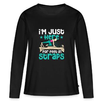 Je suis juste ici pour les pieds dans les sangles Pilates Fitness - T-shirt manches longues Premium bio Femme - noir - Devant - Julia (174cm)