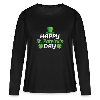 Bonne Saint-Patrick Drôle Irlandais heureux - T-shirt manches longues Premium bio Femme - noir - Devant - Julia (174cm)