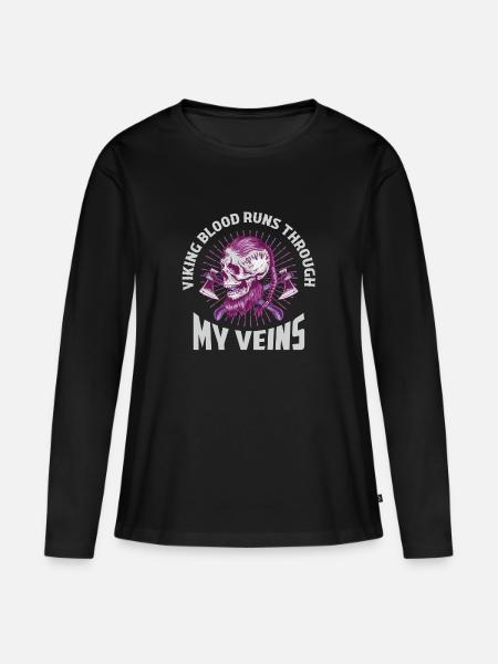 Viking Blood Runs Through My Veins Norse Odin - Frauen Premium Bio Langarmshirt - Schwarz