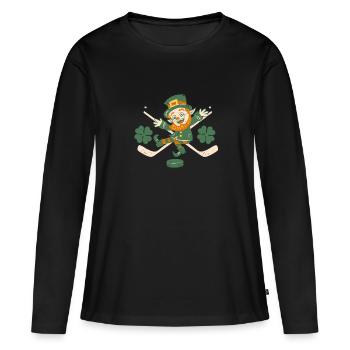 Kobold Hockey sur gazon Hockey sur gazon Drôle St Patrick’s Day - T-shirt manches longues Premium bio Femme - noir - Devant - Julia (174cm)