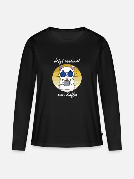 Kaffee Katze - Frauen Premium Bio Langarmshirt - Schwarz