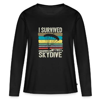 J’ai survécu à mon premier saut en parachute - T-shirt manches longues Premium bio Femme - noir - Devant - Julia (174cm)
