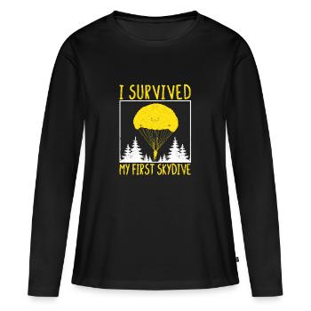 J’ai survécu à mon premier saut en parachute - T-shirt manches longues Premium bio Femme - noir - Devant - Julia (174cm)