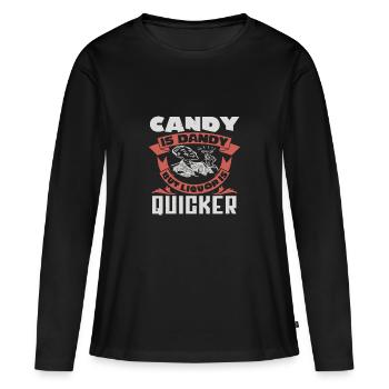 CANDY EST DANDY MAIS LIQUEUR PLUS RAPIDE - T-shirt manches longues Premium bio Femme - noir - Devant - Julia (174cm)