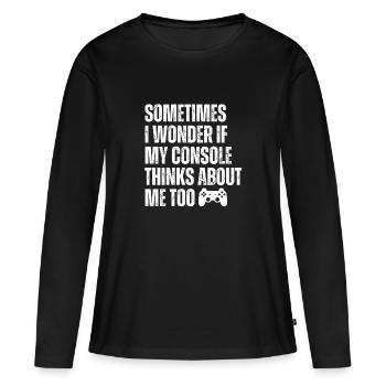 Parfois, je me demande si ma console pense à moi - T-shirt manches longues Premium bio Femme - noir - Devant - Julia (174cm)