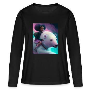 Une fille noire monte un ours polaire - T-shirt manches longues Premium bio Femme - noir - Devant - Julia (174cm)