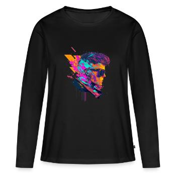 Pop-Art Rocker mit Sonnenbrille Abstrakte Kunst - Frauen Premium Bio Langarmshirt - Schwarz - Vorne - Julia (174cm)