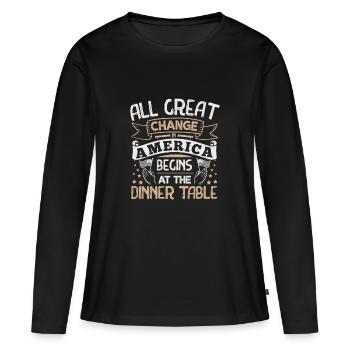 Tout GREAT CHANGE AMERICA COMMENCE À TABLE - T-shirt manches longues Premium bio Femme - noir - Devant - Julia (174cm)