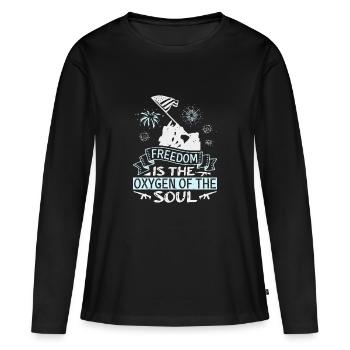 LA LIBERTÉ EST L’OXYGÈNE DE L’ÂME - T-shirt manches longues Premium bio Femme - noir - Devant - Julia (174cm)