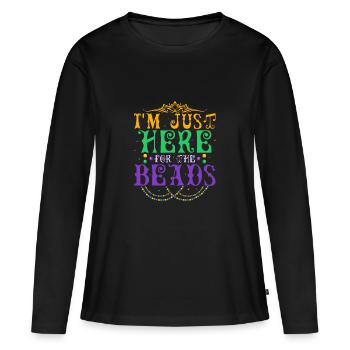 Je suis juste ici pour le défilé des perles du Mardi Gras - T-shirt manches longues Premium bio Femme - noir - Devant - Julia (174cm)