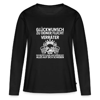 Félicitations pour votre évasion – Gag Shirt - T-shirt manches longues Premium bio Femme - noir - Devant - Julia (174cm)