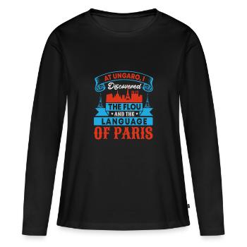 A UNGARO J’AI DÉCOUVERT LE FLOU LANGUEGE DE PARIS - T-shirt manches longues Premium bio Femme - noir - Devant - Julia (174cm)