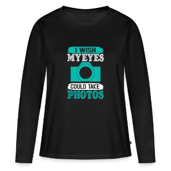 J’AIMERAIS QUE MES YEUX PUISSENT PRENDRE DES PHOTOS - T-shirt manches longues Premium bio Femme - noir - Devant - Julia (174cm)