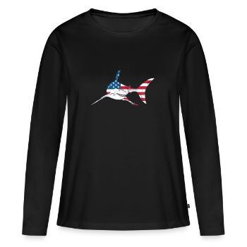 Hai 4. Juli Amerikanische Flagge Patriotisch US - Frauen Premium Bio Langarmshirt - Schwarz - Vorne - Julia (174cm)