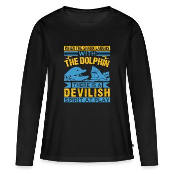 QUAND LE REQUIN RIT AVEC LES DAUPHINS, IL Y A UN - T-shirt manches longues Premium bio Femme - noir - Devant - Julia (174cm)